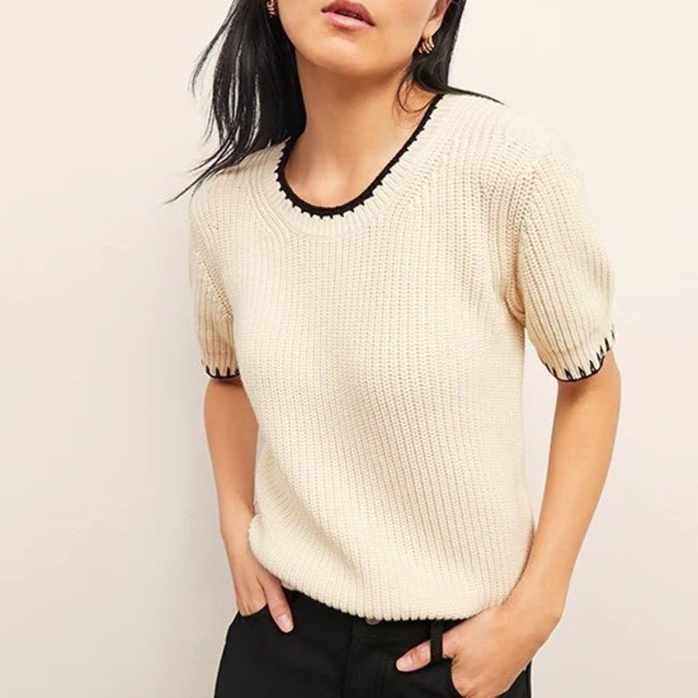 PLUS MM Lafleur Cashmere Blend The Hallie Top Contrast Knit Cream & Black‎ XXL